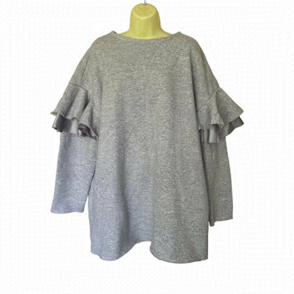 H&m Exaggerated Ruffle sleeve Grey-Women's fleece blouse. Size Large